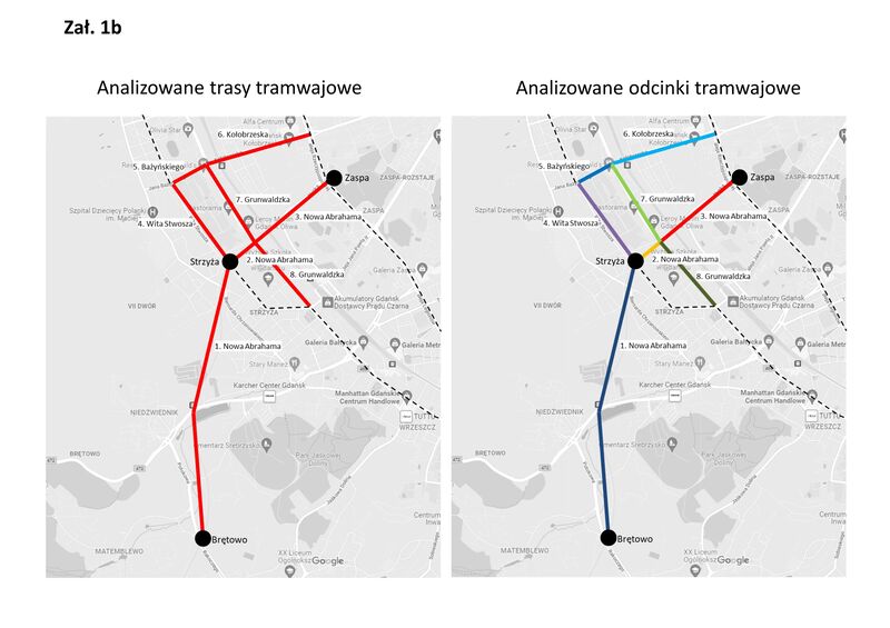 zalacznik 1b. analizowane odcinki tramwajowe