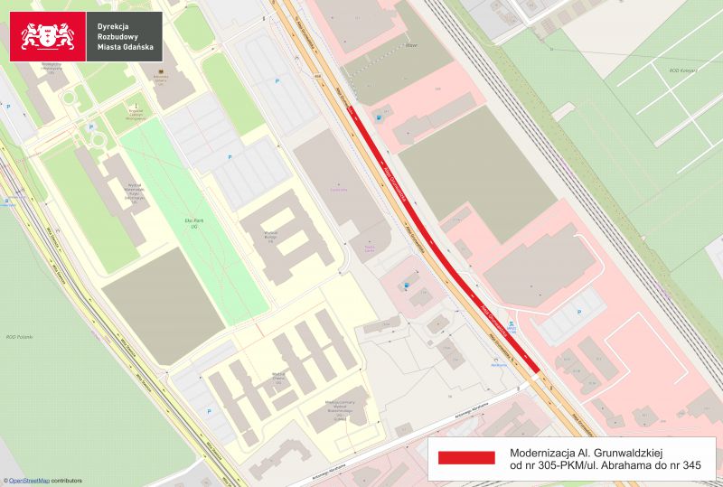 Grunwaldzka 305 345 szablon OpenStreetMap