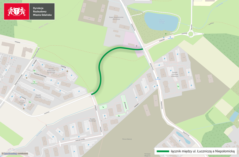 pogladawa mapa przebiegu lacznika ul. Luczniczej z Niepolomicka